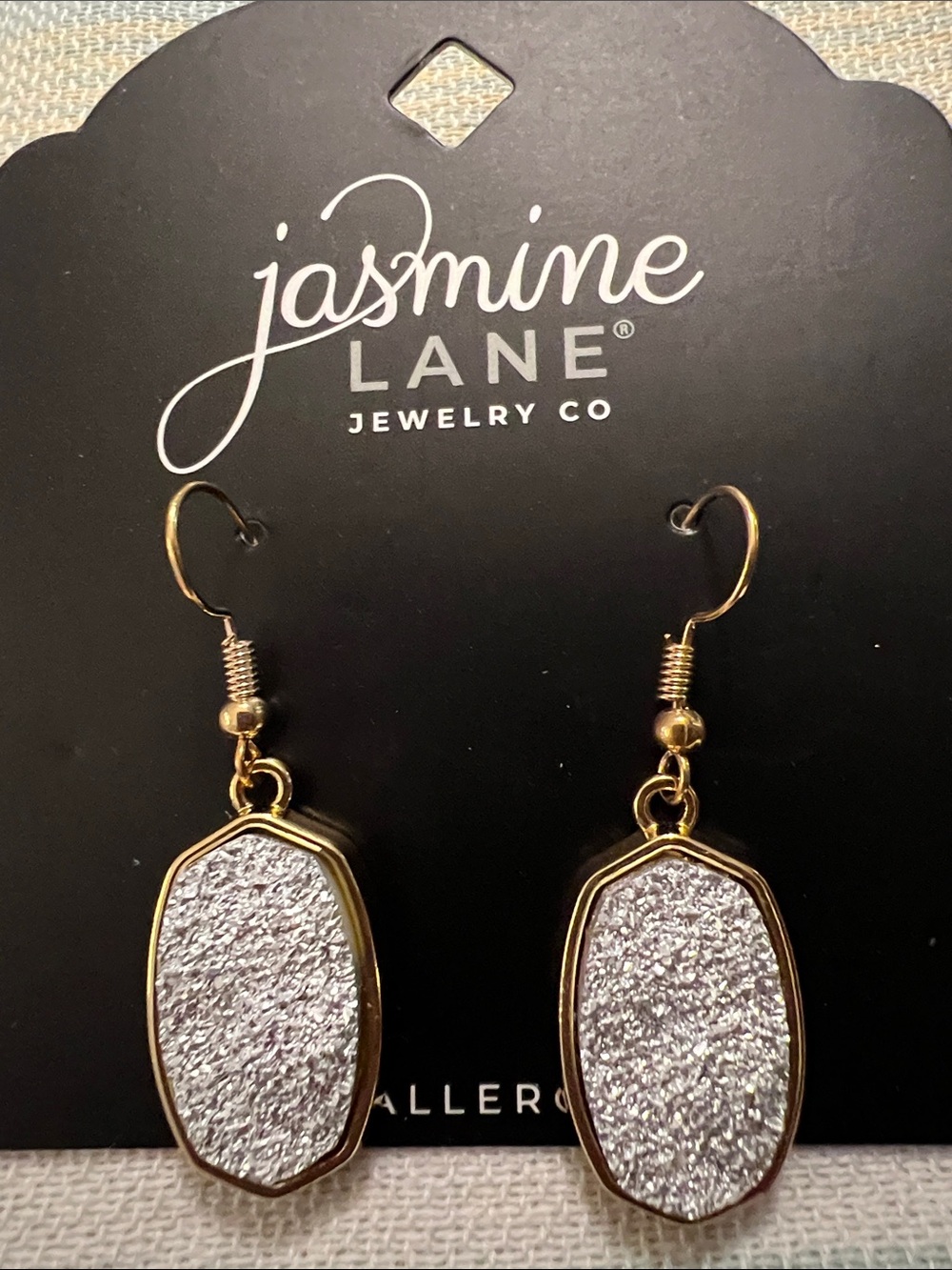3/$18 Jasmine Gold Earrings with Silver Sparkle Druzy Lot 6032